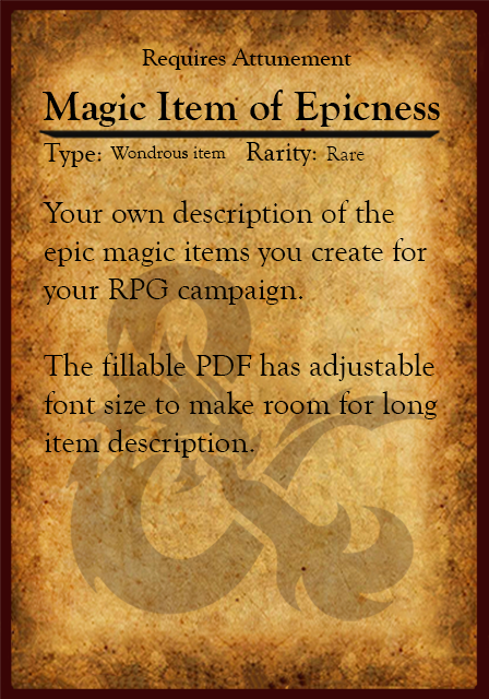 D&amp;D Item Cards - Fillable PDF (for magic items) - Dungeon Masters Guild ...