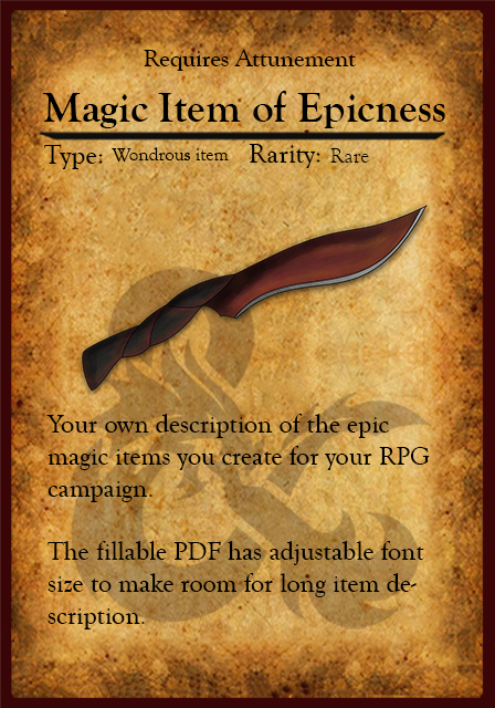 D&D Item Cards with image- Fillable PDF (for magic items) - Dungeon ...
